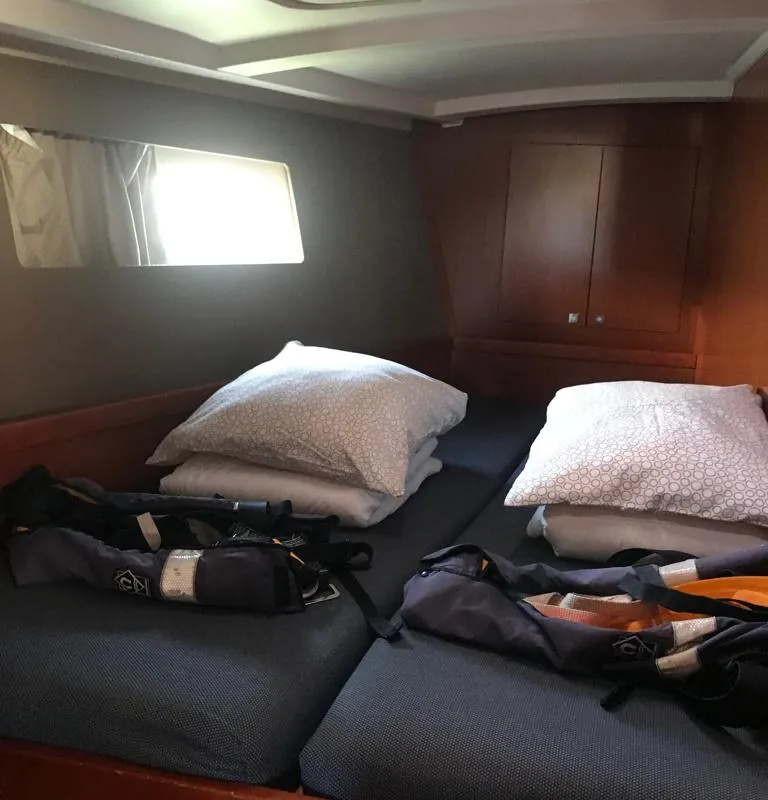Cabin on Alboran Gin Tonic, a Beneteau Oceanis 45 sailboat at es Jonquet, Spain