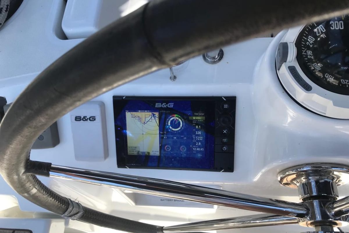 Cockpit of Alboran Gin Tonic, a Beneteau Oceanis 45 sailboat at es Jonquet, Spain