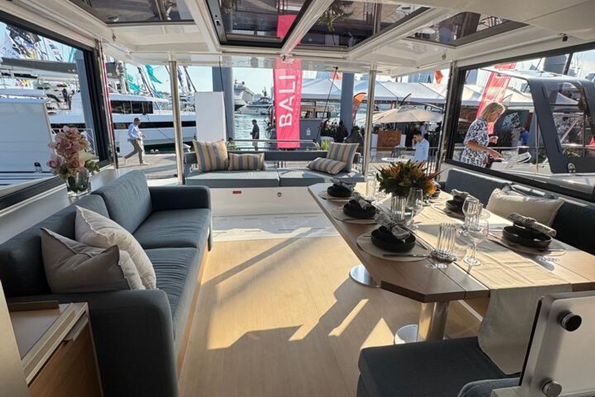 Salon of Rosa Regale, a Bali 4.6 - 4 cab. OW catamaran at Central Abaco, Bahamas