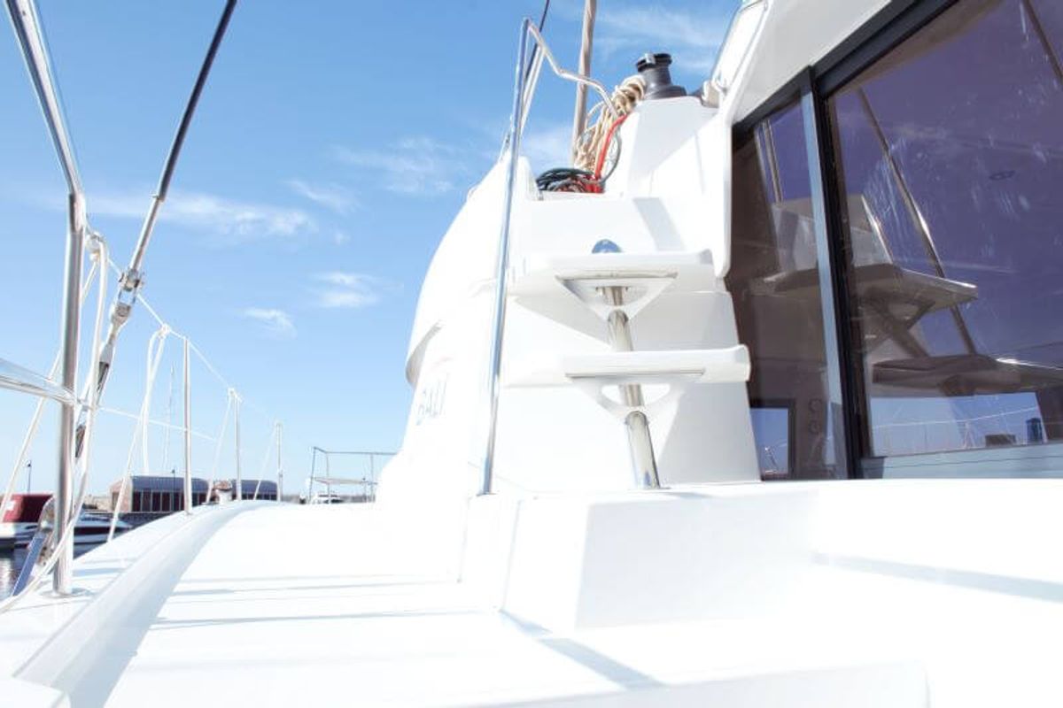 Deck of Fasteam One, a Bali 4.3 catamaran at Castellammare di Stabia, Italy