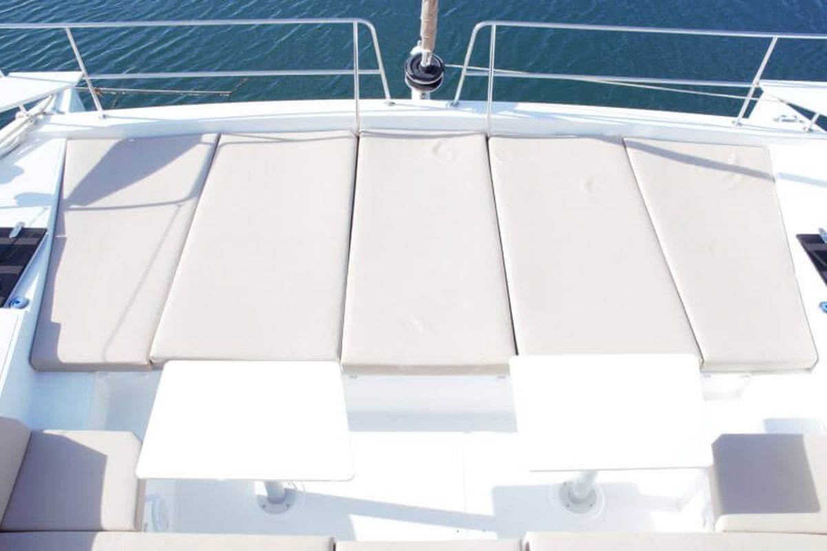 Deck of Fasteam One, a Bali 4.3 catamaran at Castellammare di Stabia, Italy