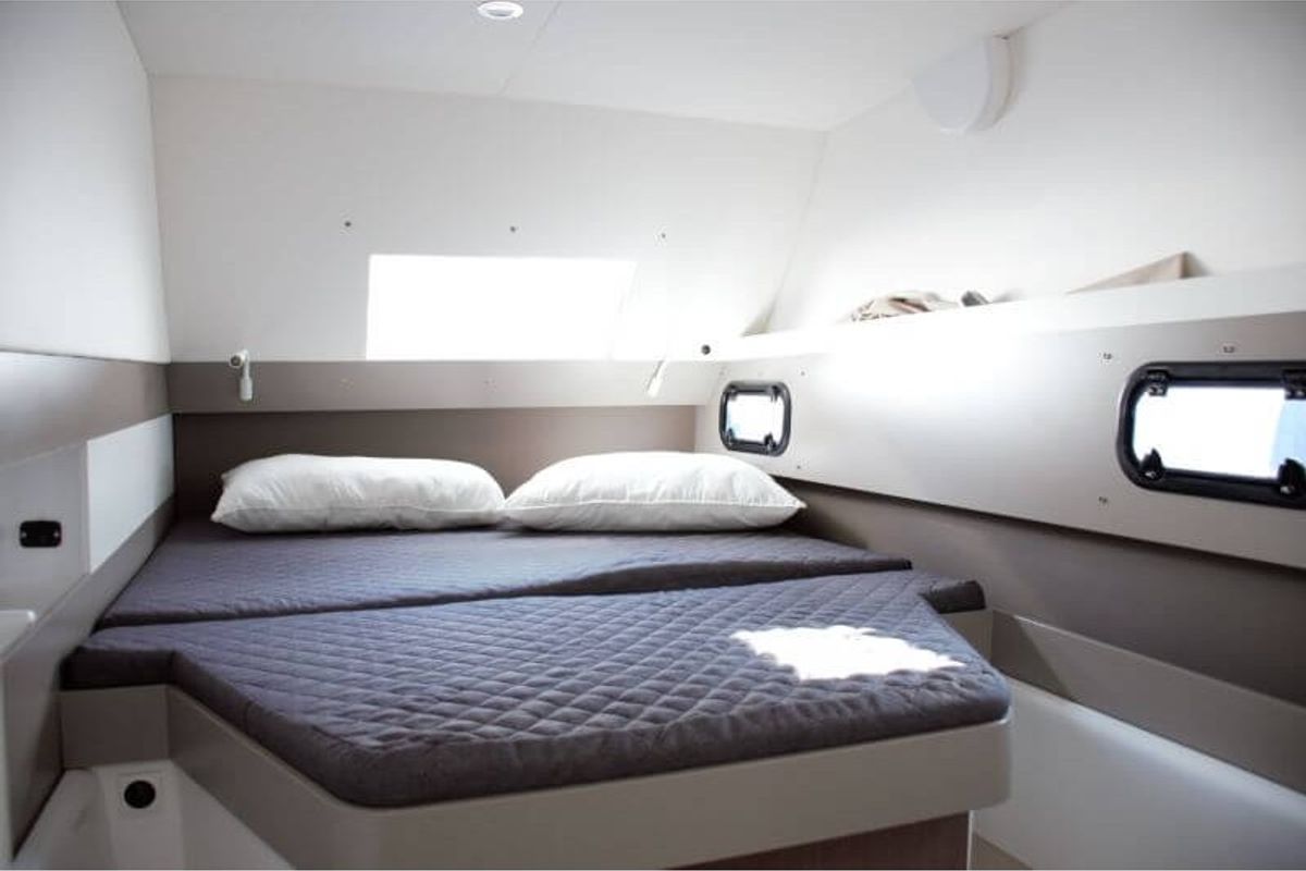 Cabin on Fasteam One, a Bali 4.3 catamaran at Castellammare di Stabia, Italy