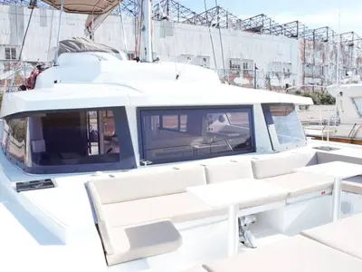 Deck of Fasteam One, a Bali 4.3 catamaran at Castellammare di Stabia, Italy