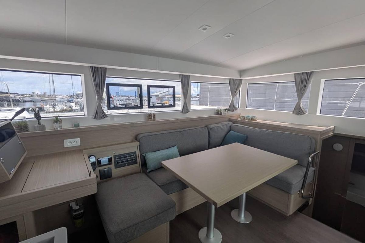 Salon of Last One, a Lagoon 40 catamaran at Pointe-à-Pitre, France