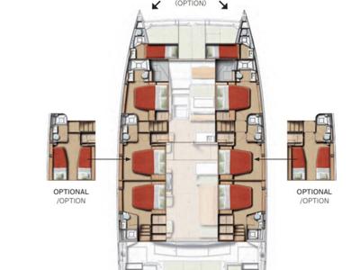 Floor plan of Puma, a Bali 5.8 catamaran at Olbia, Italy