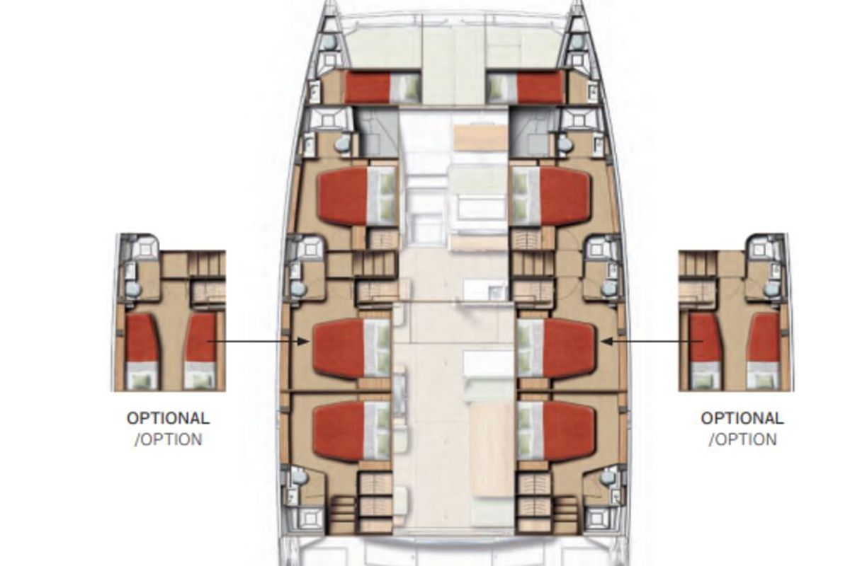 Floor plan of Puma, a Bali 5.8 catamaran at Olbia, Italy