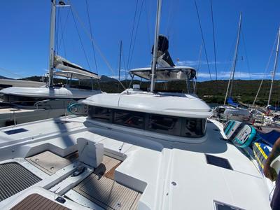 Deck of The Moon, a Lagoon 55 catamaran at Marigot, France
