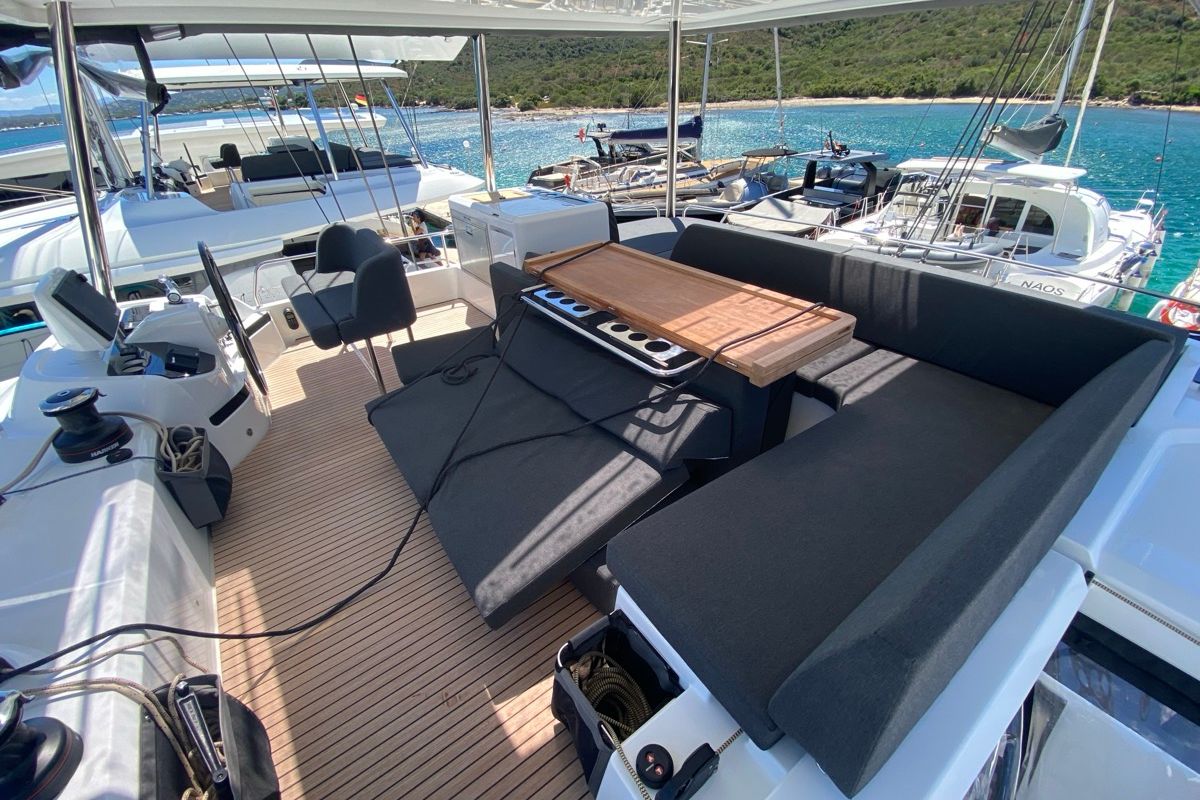 Cockpit of The Moon, a Lagoon 55 catamaran at Marigot, France