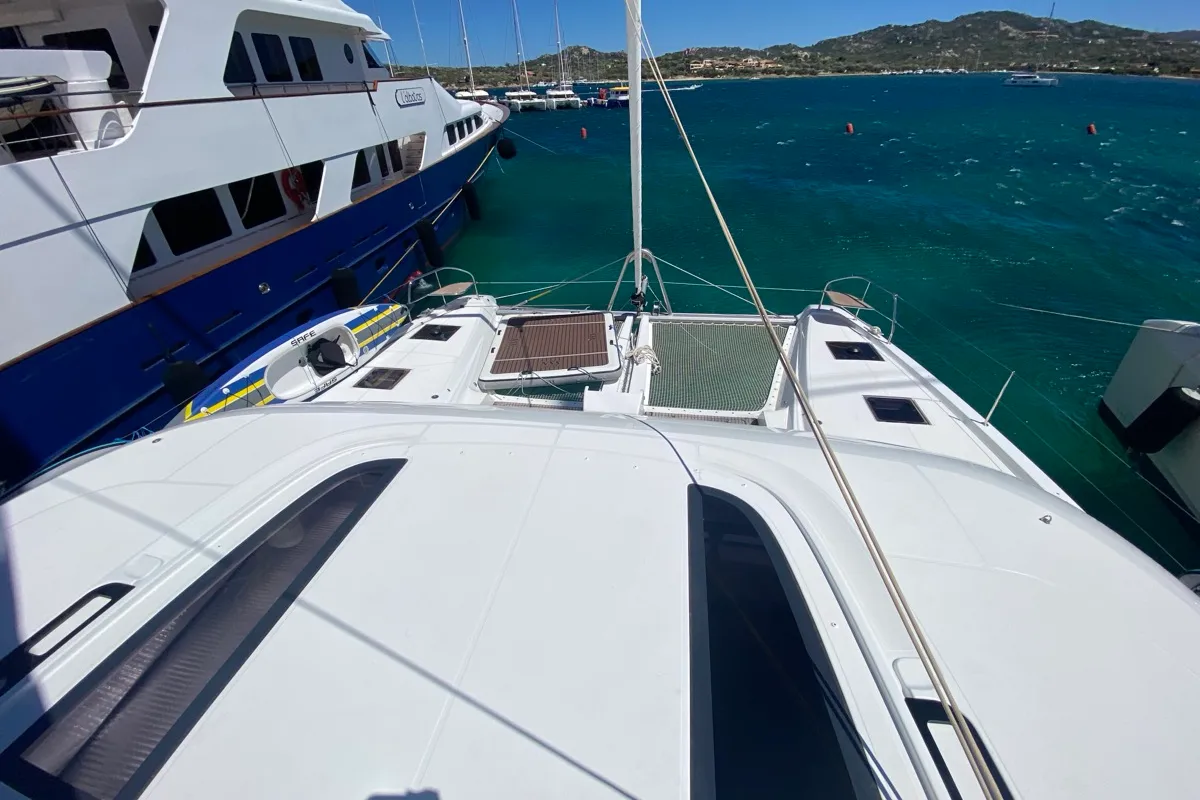 Deck of The Moon, a Lagoon 55 catamaran at Marigot, France
