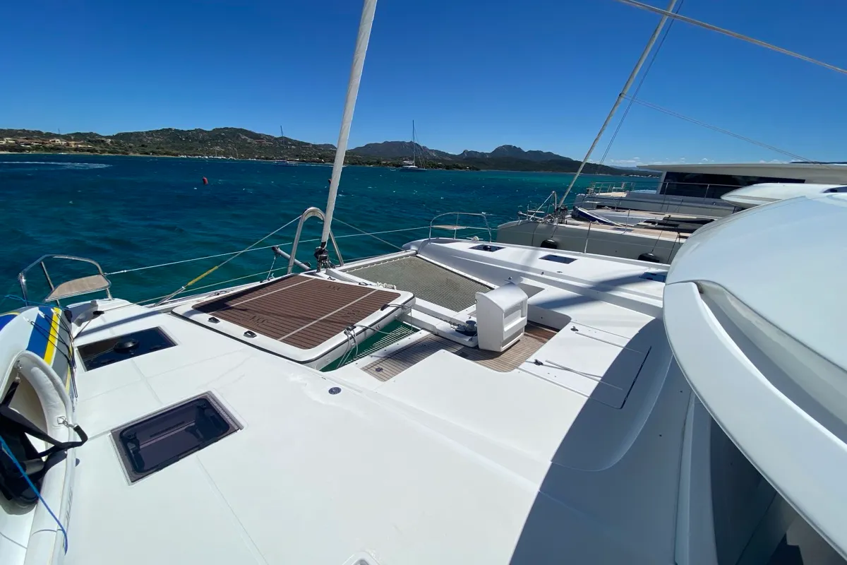 Deck of The Moon, a Lagoon 55 catamaran at Marigot, France