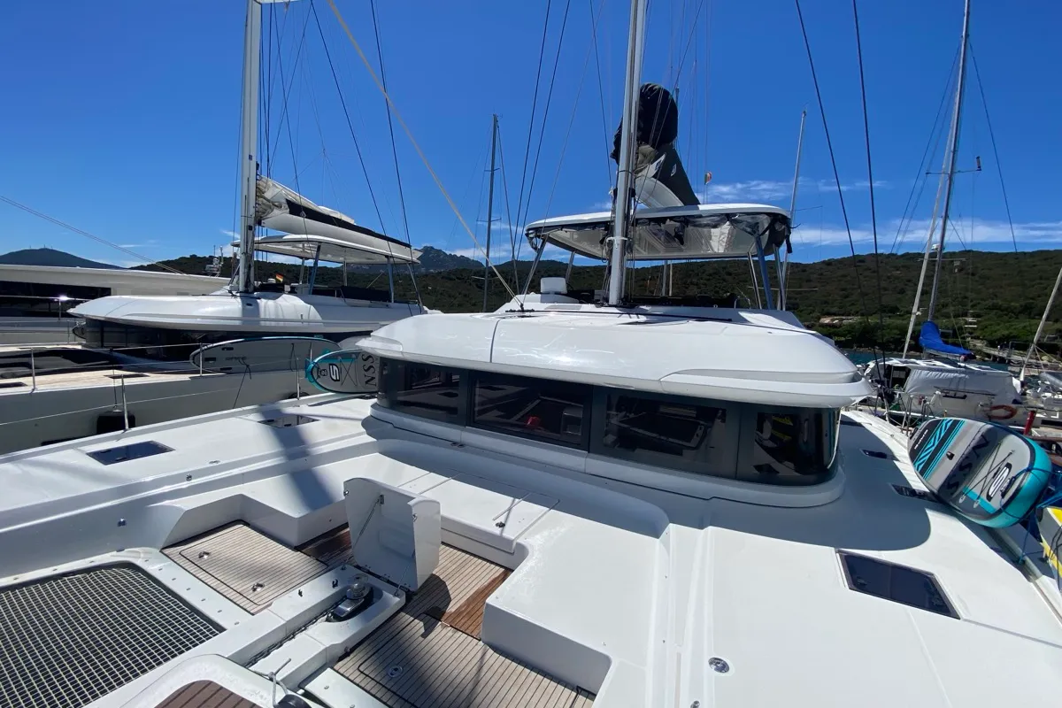 Deck of The Moon, a Lagoon 55 catamaran at Marigot, France