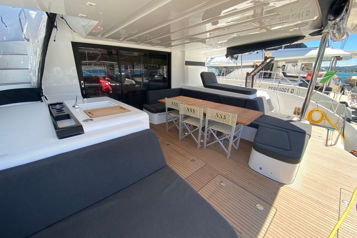 Deck of The Moon, a Lagoon 55 catamaran at Marigot, France