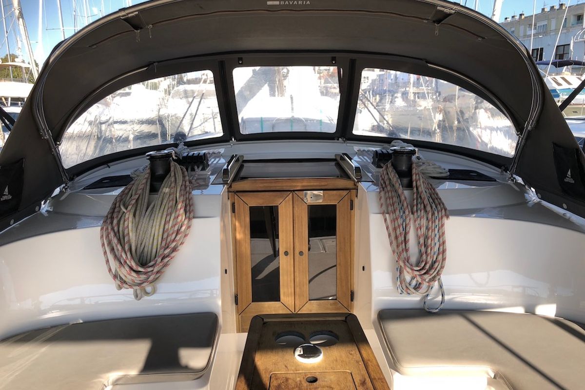 Cockpit of Europa, a Bavaria Cruiser 46 sailboat at Zadar, Croatia