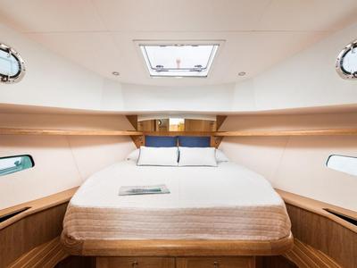 Cabin on Menorquin 34 HT, a Sasga Yachts Menorquin 34 HT motorboat at Sitges, Spain