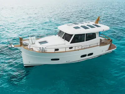 Exterior view of Menorquin 34 HT, a Sasga Yachts Menorquin 34 HT motorboat at Sitges, Spain