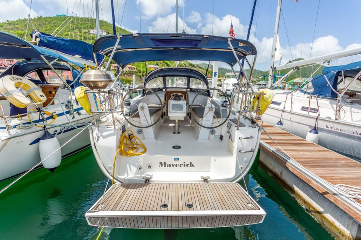Deck of Maverick , a Bavaria 34 sailboat at Road Town, British Virgin Islands