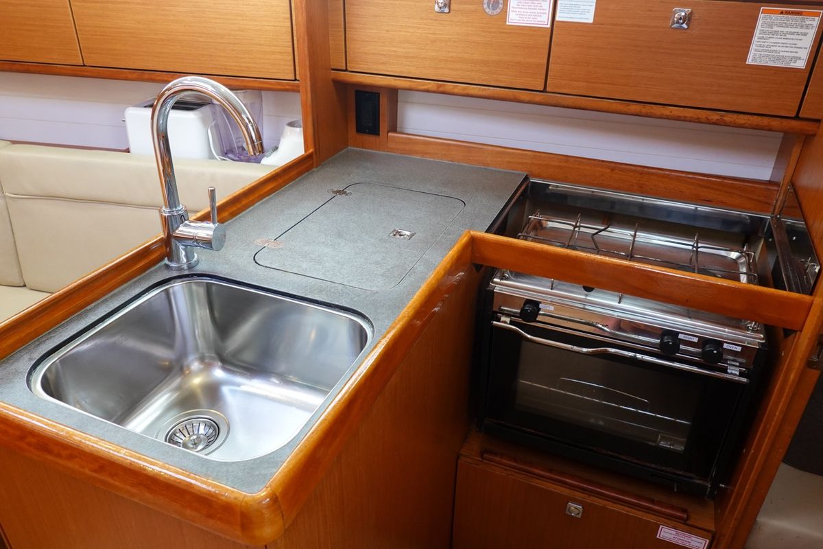 Galley of Maverick , a Bavaria 34 sailboat at Road Town, British Virgin Islands