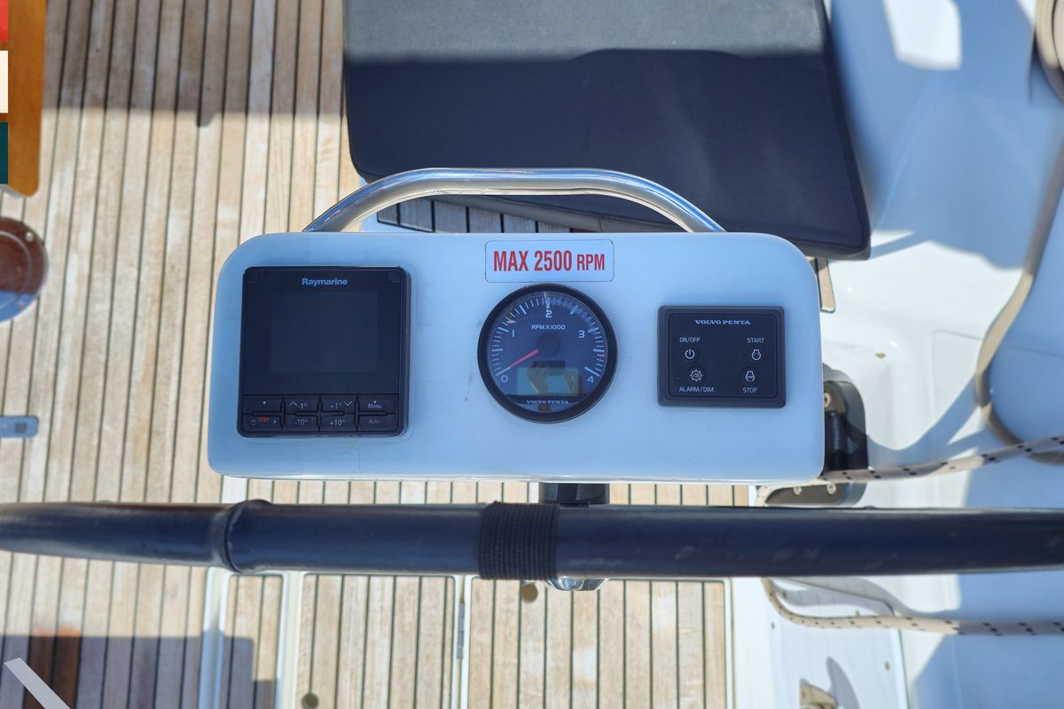 Cockpit of Calando, a Dufour 430 GL sailboat at Grad Kaštela, Croatia