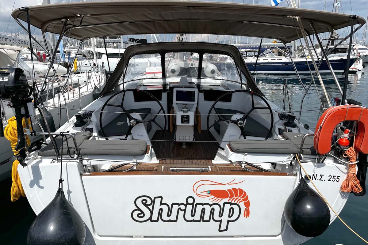 Cockpit of Shrimp, a Hanse Yachts Hanse 418 sailboat at Lavreotiki Municipal Unit, Greece