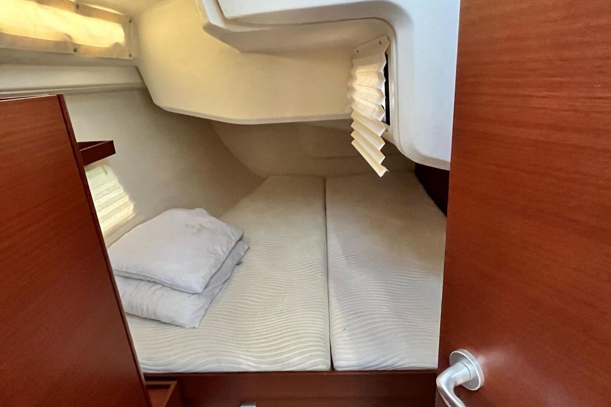 Cabin on Shrimp, a Hanse Yachts Hanse 418 sailboat at Lavreotiki Municipal Unit, Greece