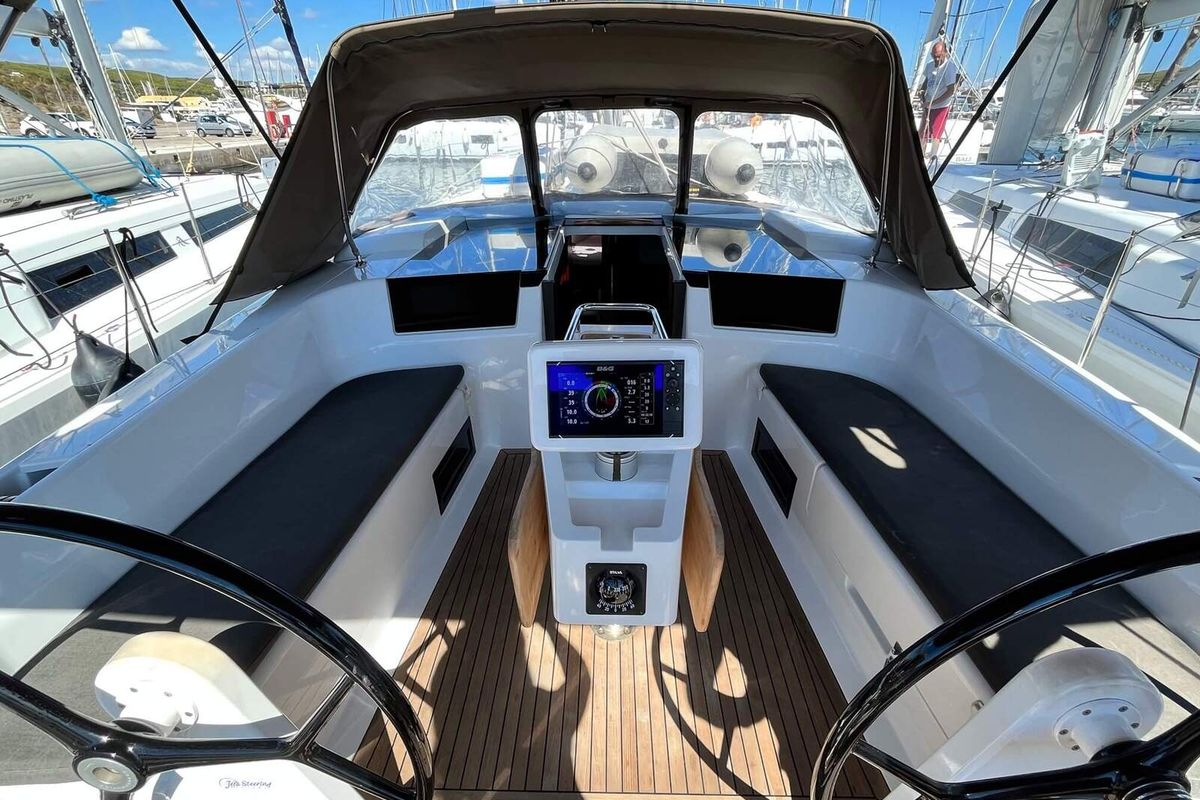 Cockpit of Shrimp, a Hanse Yachts Hanse 418 sailboat at Lavreotiki Municipal Unit, Greece