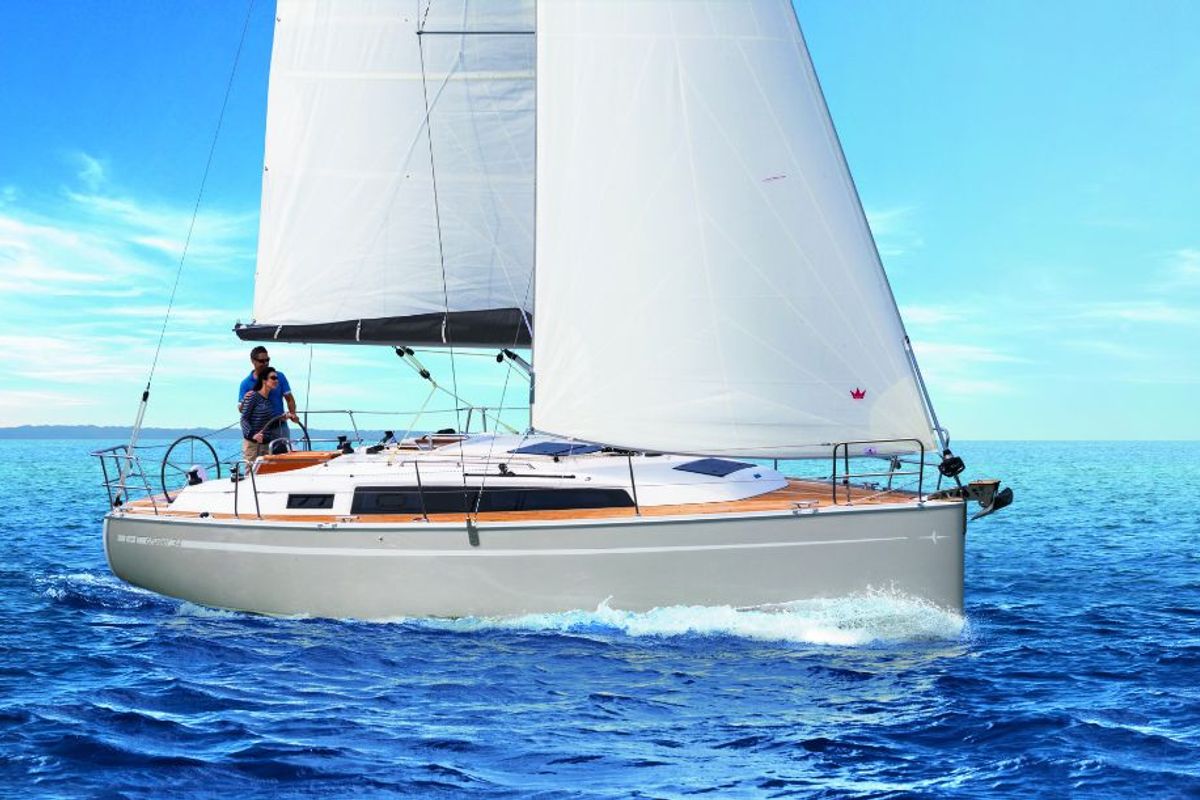 Exterior view of Charlie, a Bavaria Cruiser 34 sailboat at Punat, Croatia