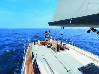Deck of Charlie, a Bavaria Cruiser 34 sailboat at Punat, Croatia