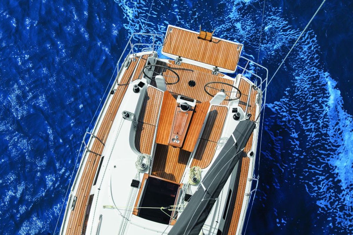 Deck of Charlie, a Bavaria Cruiser 34 sailboat at Punat, Croatia