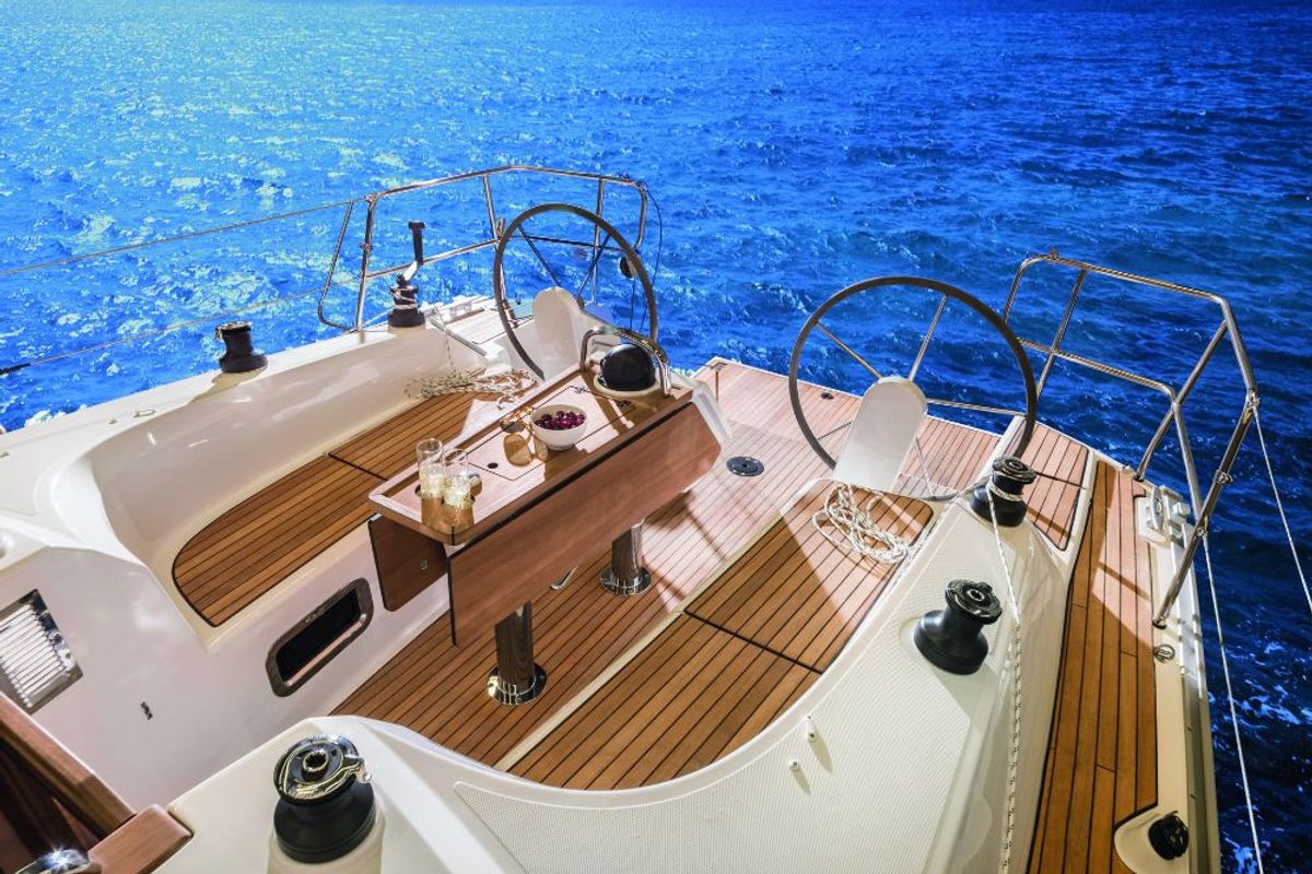 Cockpit of Charlie, a Bavaria Cruiser 34 sailboat at Punat, Croatia