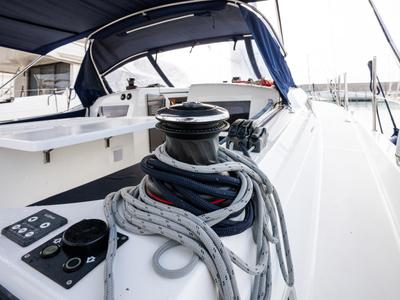 Deck of Pheia - Comfort line, a Jeanneau Sun Odyssey 410 sailboat at Rosignano Solvay, Italy