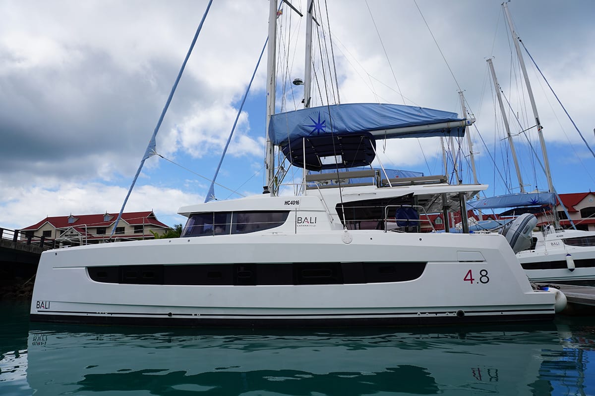 Esther, a Bali 4.8 catamaran at Seychelles, Eden Island Marina, Seychelles