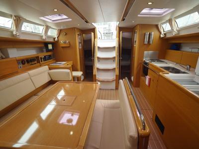 Salon of Night & Day, a Jeanneau Sun Odyssey 44 i sailboat at Marmaris, Turkey
