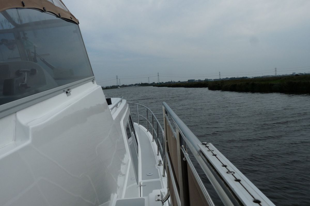 Deck of Euphoria, a Gulet Holiday 1300 motorboat at Akkrum, Netherlands