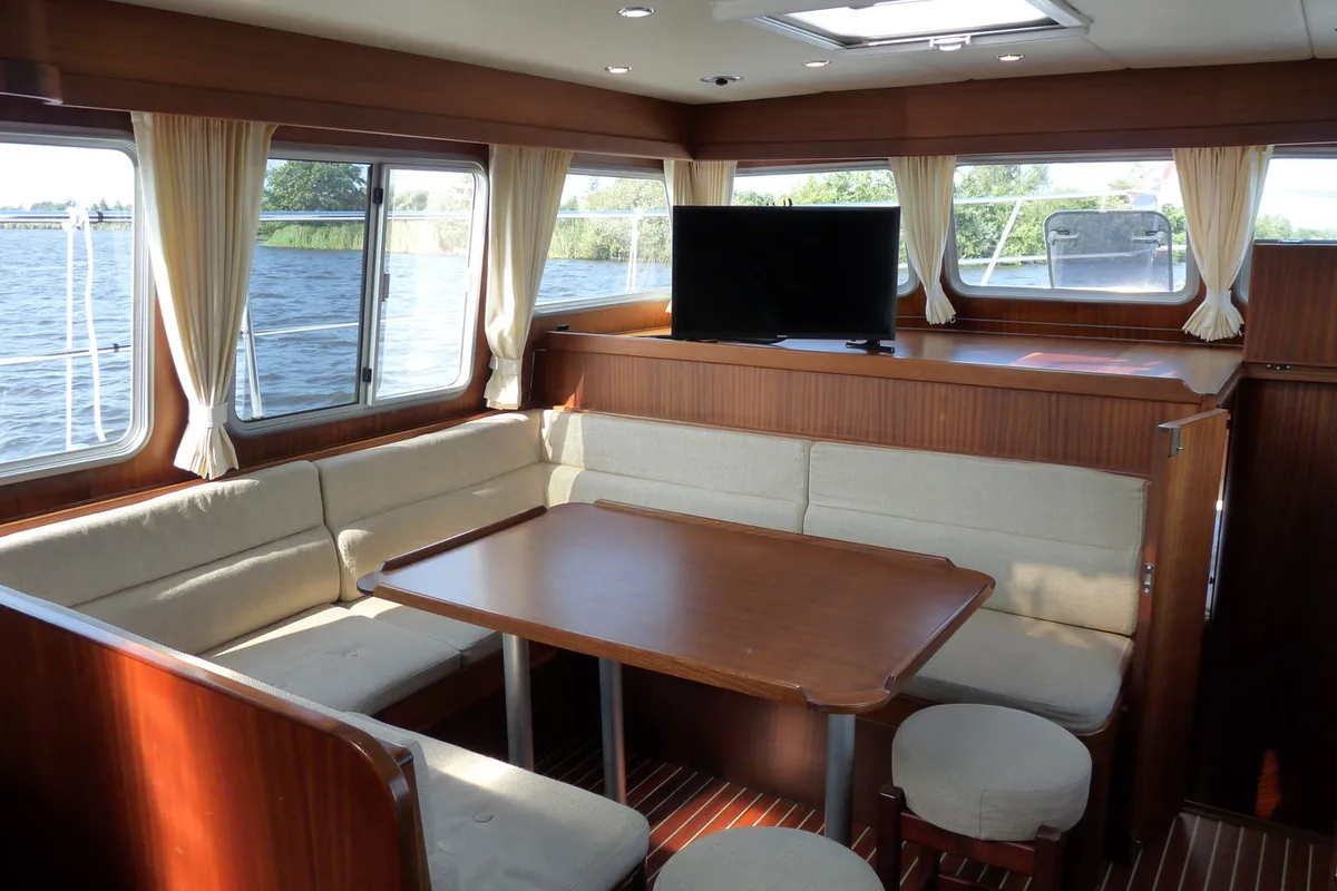 Salon of Euphoria, a Gulet Holiday 1300 motorboat at Akkrum, Netherlands