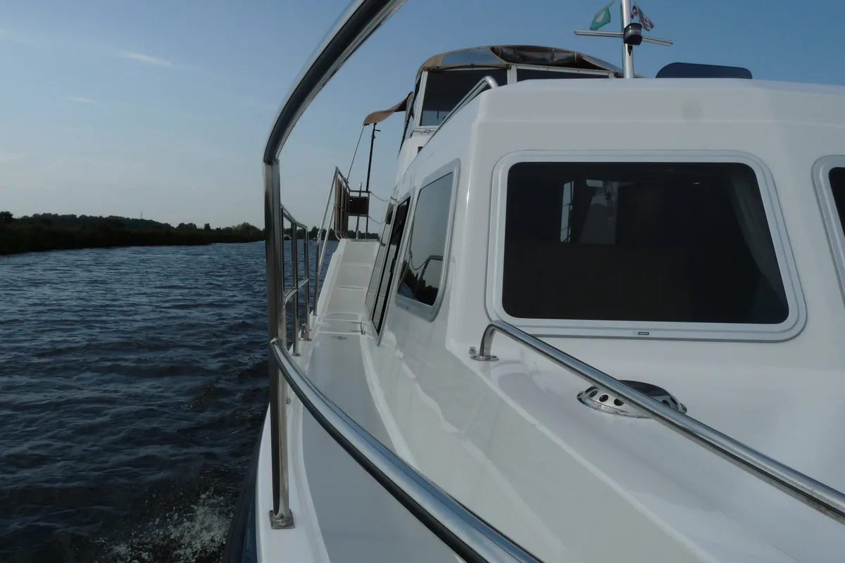 Deck of Euphoria, a Gulet Holiday 1300 motorboat at Akkrum, Netherlands
