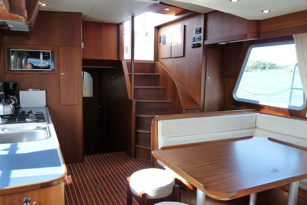 Salon of Euphoria, a Gulet Holiday 1300 motorboat at Akkrum, Netherlands