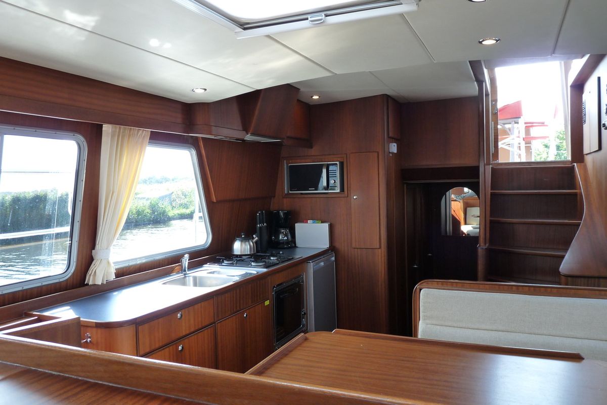 Galley of Euphoria, a Gulet Holiday 1300 motorboat at Akkrum, Netherlands