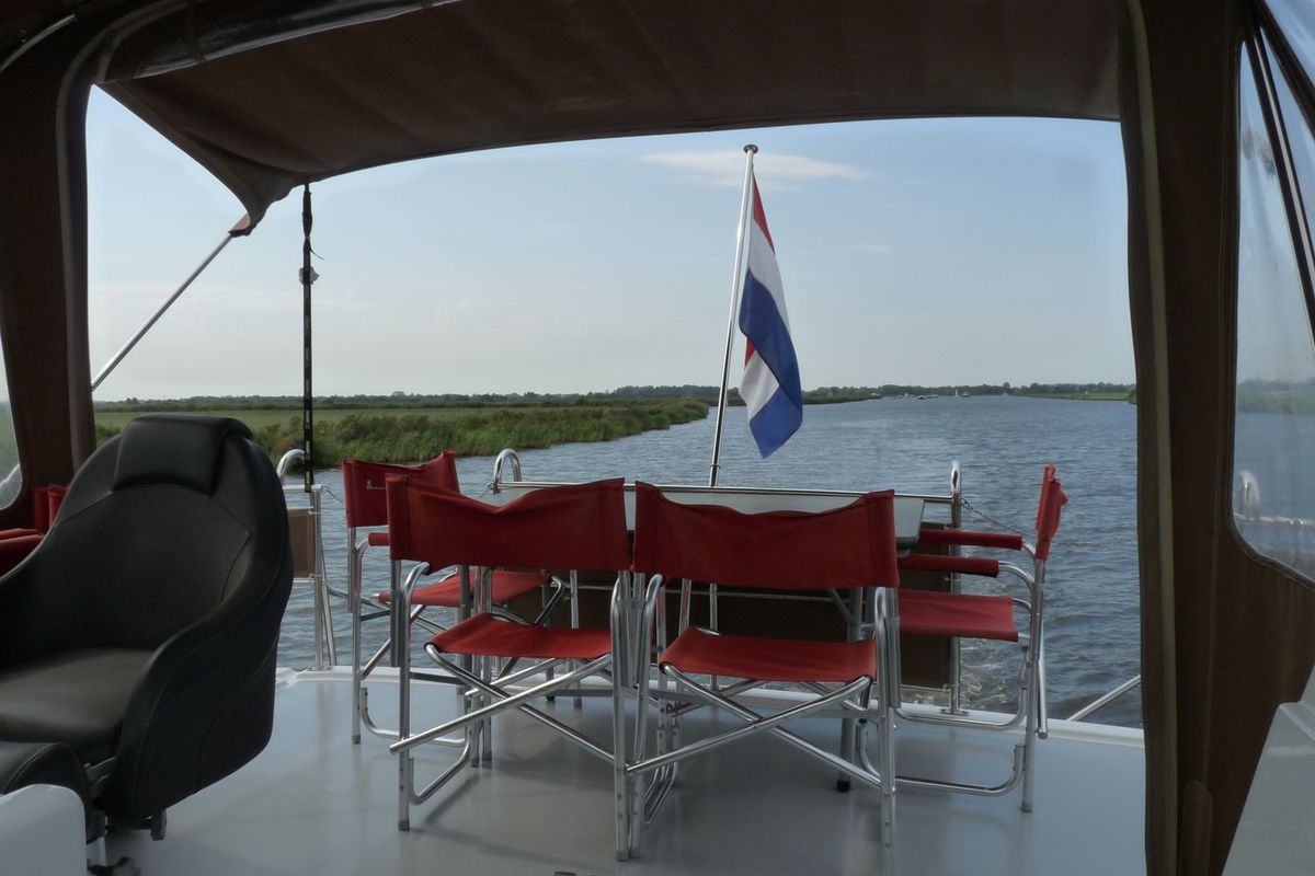 Deck of Euphoria, a Gulet Holiday 1300 motorboat at Akkrum, Netherlands