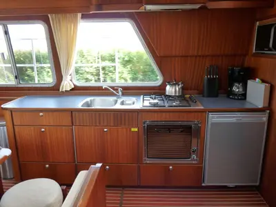 Galley of Euphoria, a Gulet Holiday 1300 motorboat at Akkrum, Netherlands