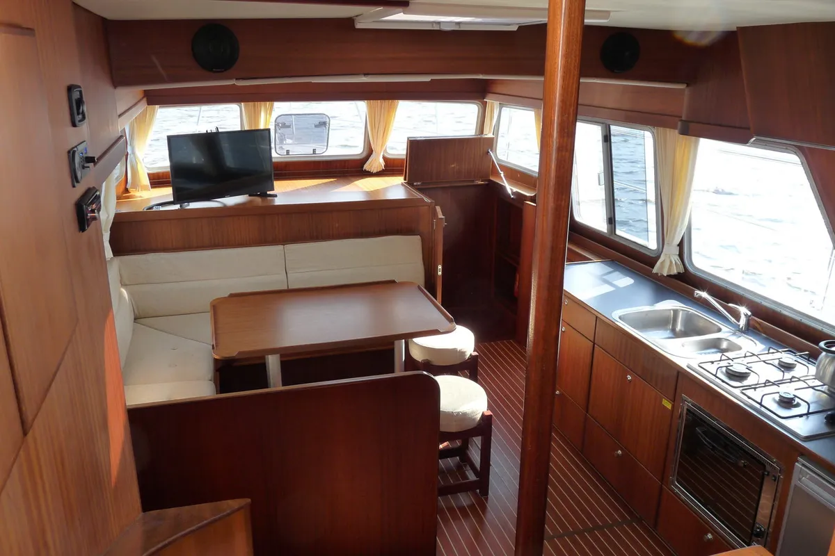 Salon of Euphoria, a Gulet Holiday 1300 motorboat at Akkrum, Netherlands