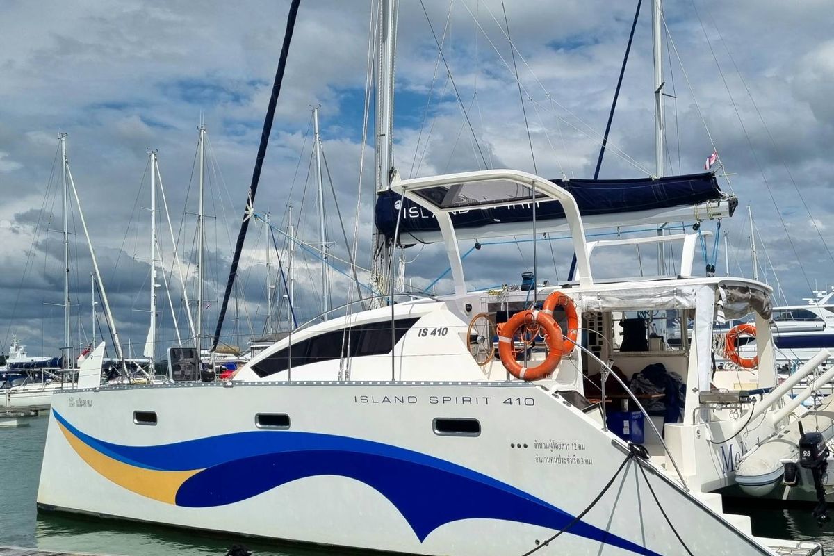 Exterior view of Melinda Jane, a Island Spirit Yachts Island Spirit 410 catamaran at Mai Khao, Thailand