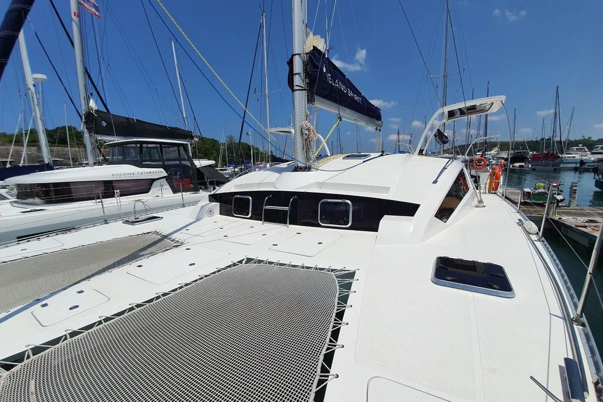 Deck of Melinda Jane, a Island Spirit Yachts Island Spirit 410 catamaran at Mai Khao, Thailand