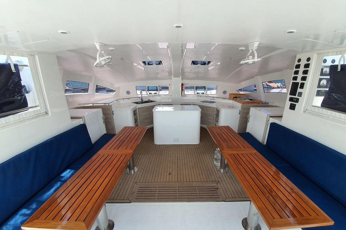 Salon of Melinda Jane, a Island Spirit Yachts Island Spirit 410 catamaran at Mai Khao, Thailand