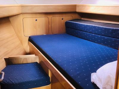 Cabin on Bagass, a Feeling 39 sailboat at Port Navalo, France