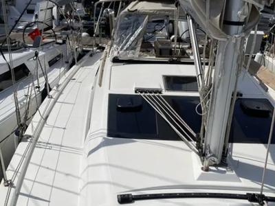 Deck of Swell, a Dufour 390 Grand Large sailboat at Municipal Unit of Apollonioi, Greece