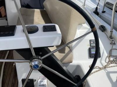 Cockpit of Swell, a Dufour 390 Grand Large sailboat at Municipal Unit of Apollonioi, Greece