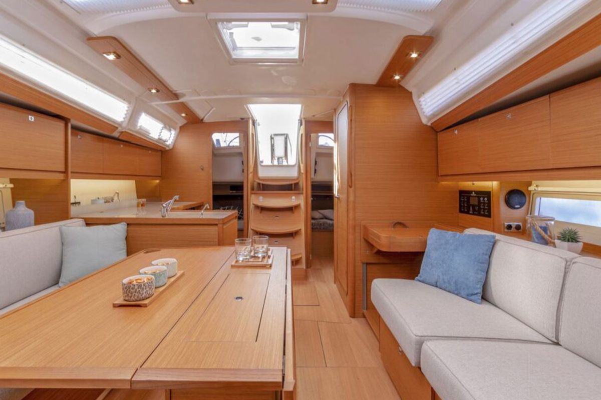 Salon of Swell, a Dufour 390 Grand Large sailboat at Municipal Unit of Apollonioi, Greece