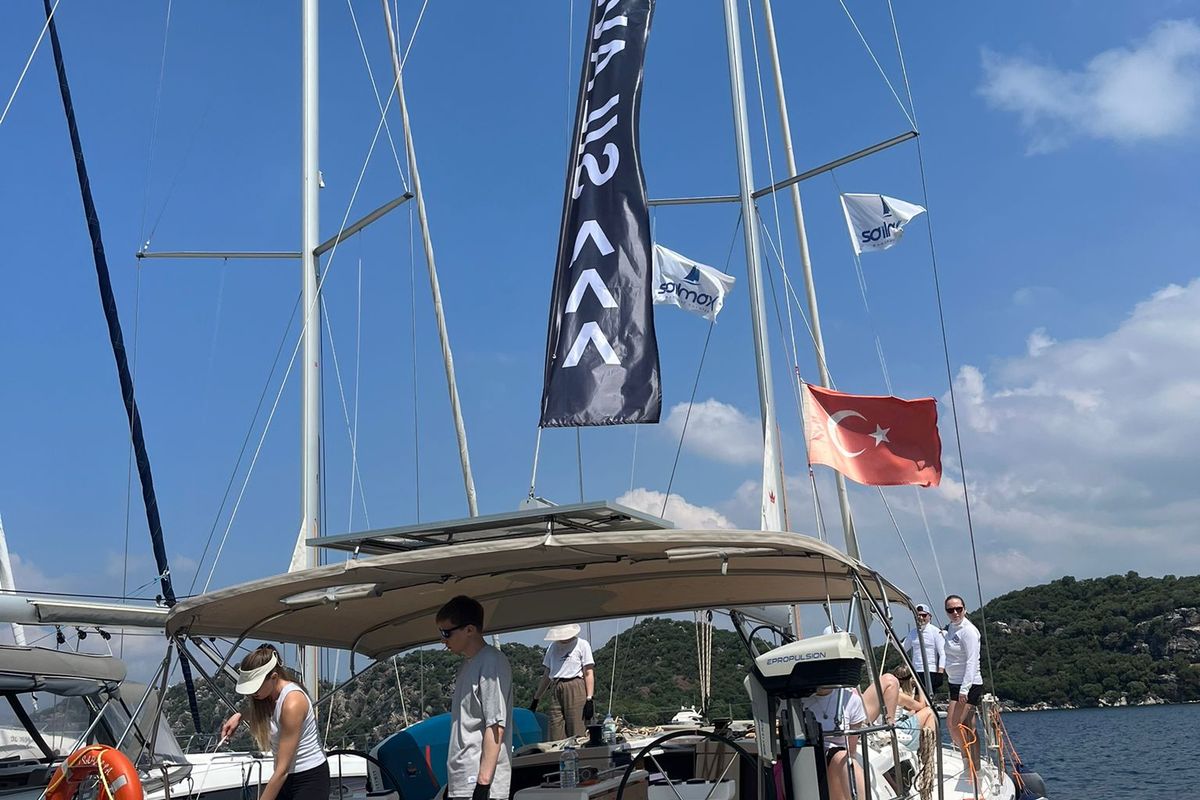 Deck of Isabella, a Dufour 430 GL sailboat at Marmaris, Turkey