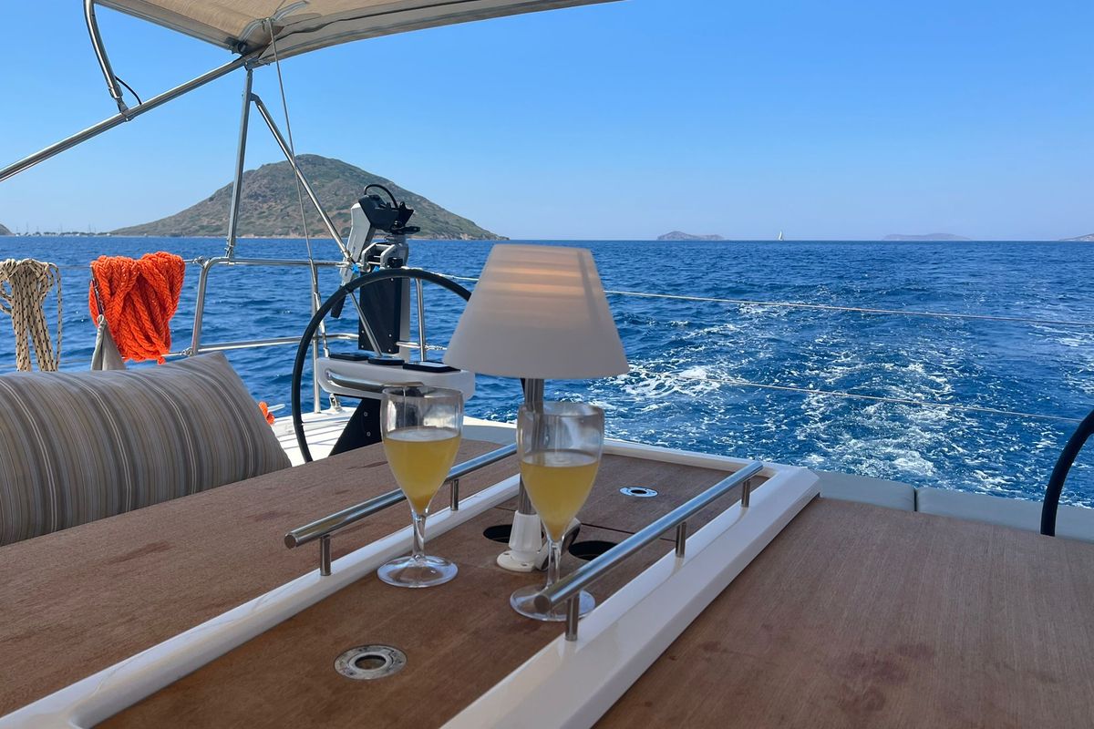 Deck of Isabella, a Dufour 430 GL sailboat at Marmaris, Turkey
