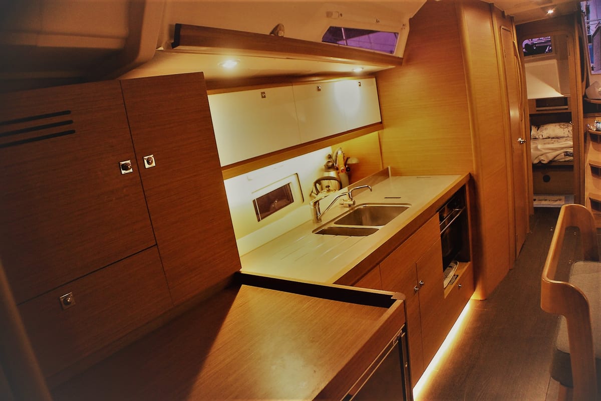 Galley of Isabella, a Dufour 430 GL sailboat at Marmaris, Turkey